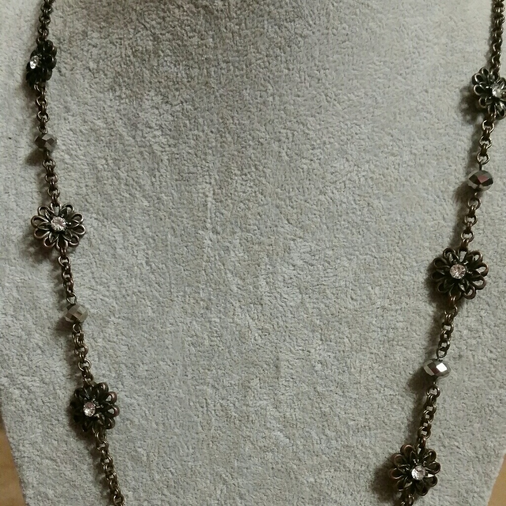 LOFT Antique Brass Flower Station Necklace